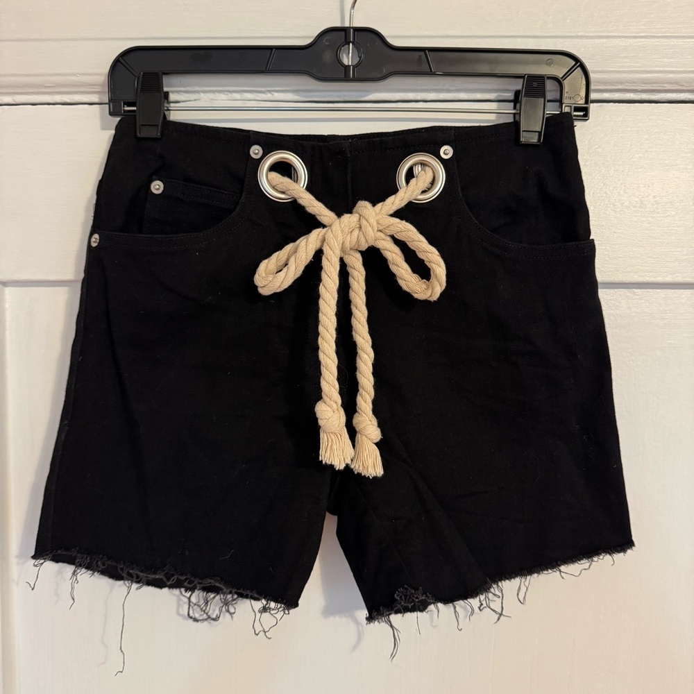 Miaou Noemie Black Denim shorts with rope belt
